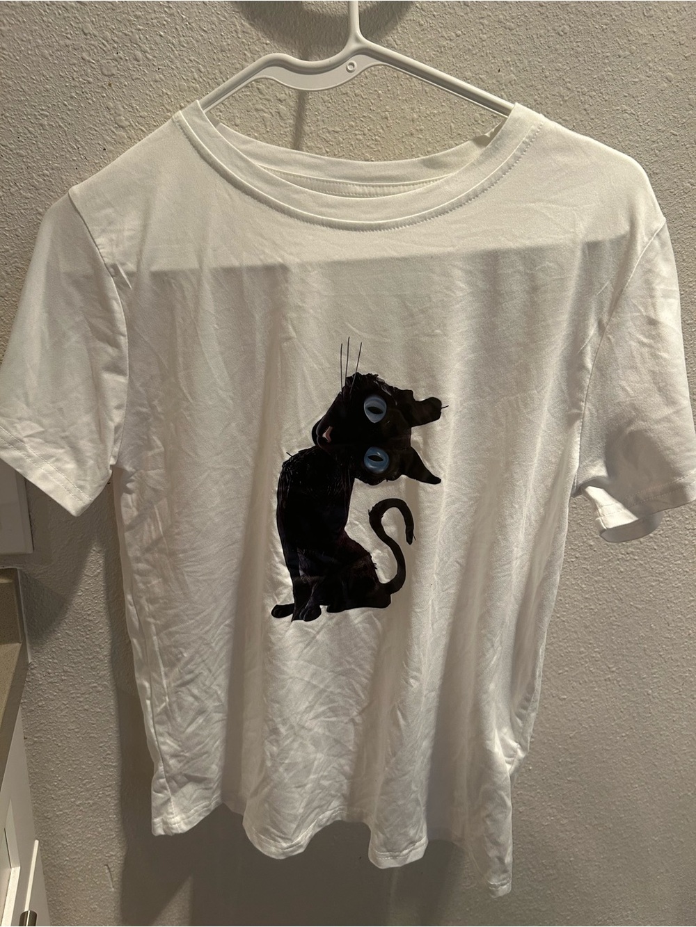 Cute Black Cat Graphic Tee - White - Unbranded